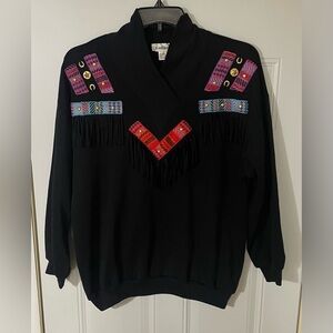 Vintage Rafael Womens Black Country Western Crew neck Sweater Large Cowboy